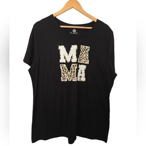 Black Graphic T-Shirt with Leopard Print 'MAMA' 3x